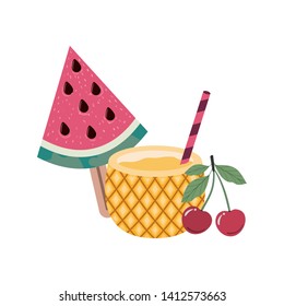 pineapple cocktail for summer on white background