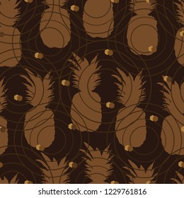 Pineapple Cocoa-Fruit Delight. Seamless Repeat Pattern Background in Brown .