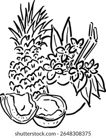 Pineapple, Coconut Cocktail with Floral Accent for Tropical Product Branding