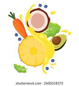 Pineapple and coconut splash with avocado and berries Vector