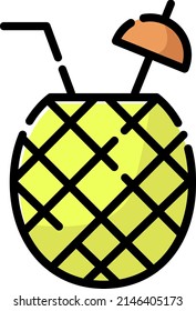 Pineapple coctail, illustration, vector on a white background.