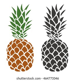 Pineapple in color and silhouette illustration vector