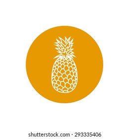 Pineapple, Colorful Round  Icon  Ananas, Fruit Icon,Line Style,   Vector Illustration