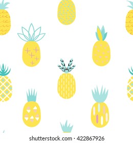 Pineapple colorful seamless pattern.  Retro vintage 80s- 90s  fruit background. Ideal for fabric design, paper print and web backdrop.