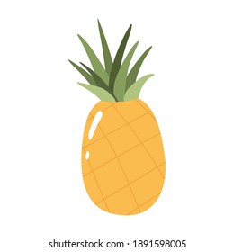 Pineapple colorful vector illustration isolated on white background. Hand drawn style, cute doodle art. Agricultural concept. Fruits for gardening. Healthy diet.