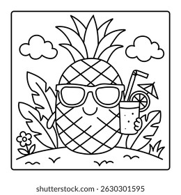 Pineapple Coloring Page – Bold and Easy Tropical Fruit Design for Kids