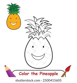 Pineapple coloring page, coloring book for kids, pineapple isolated vector, pineapple drawing coloring book for children