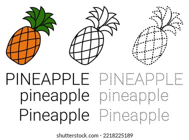 Pineapple Coloring Page for Kids. Connect the dots. Vector illustration isolated on white.