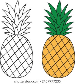 Piña para colorear Ilustración vectorial de página. Página para colorear de verano para niños