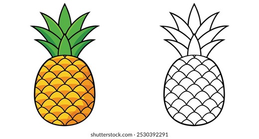 Ananas Malvorlagen für Kinder. Ananas Obst Malbuch druckbar. Ananas-Symbol. Ananas-Illustration, Vektordesign auf weißem Hintergrund