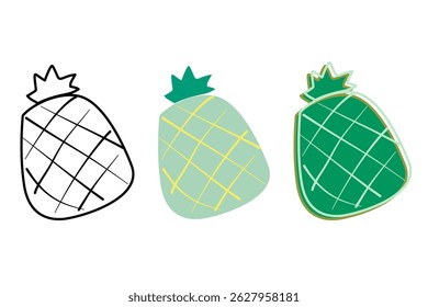 Pineapple coloring vector icon doodle line cartoon, pineapple vector icon doodle coloring book for kids , pineapple tropical fruit vector icon doodle line coloring page for children 