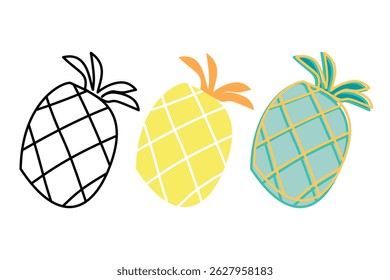 Pineapple coloring vector icon doodle line cartoon, pineapple vector icon doodle coloring book for kids , pineapple tropical fruit vector icon doodle line coloring page for children 