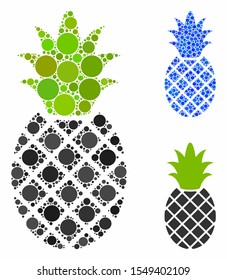 Pineapple composition of small circles in various sizes and color tints, based on pineapple icon. Vector small circles are united into blue composition.