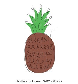 Piña en estilo de dibujo de línea continua. Esbozo lineal minimalista de piña negra con manchas de color aisladas sobre fondo blanco. Ilustración del vector