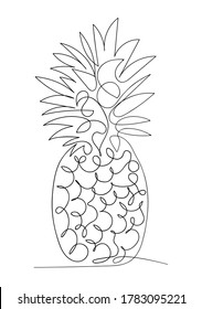 Pineapple Continuous Line Drawing. Vector Illustration.Abstract Minimal Fruit Portrait. Logo, Icon, Label.