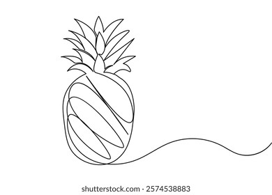 Pineapple continuous one line drawing and minimalist style isolate outline vector illustration