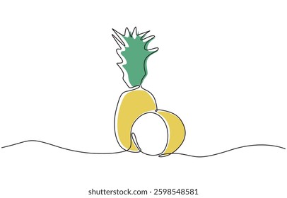 Pineapple continuous one line drawing and minimalist style, One continuous drawn line of pineapple drawn from the hand a picture of the silhouette.