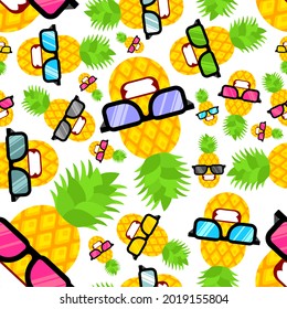 Pineapple cool with glasses pattern seamless. vector background