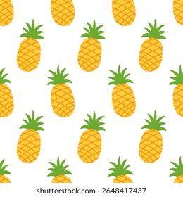 Pineapple cute cartoon fruits seamless pattern background vector illustration. Wallpaper texture. Hand drawn repeat print, packaging design.