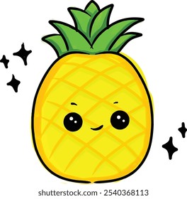 Pineapple Cute Cartoon Vector in Design Style Kawaii