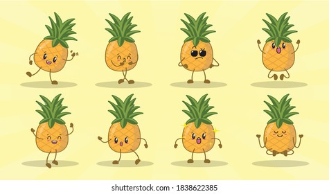 pineapple cute expression set collection. pineapple mascot character