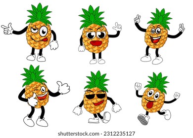 Pineapple. Cute fruit characters set isolated on white background elements. vector illustration.
