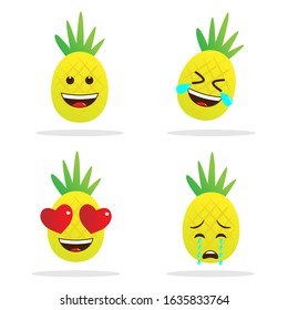 pineapple. Cute fruit vector character set isolated on white