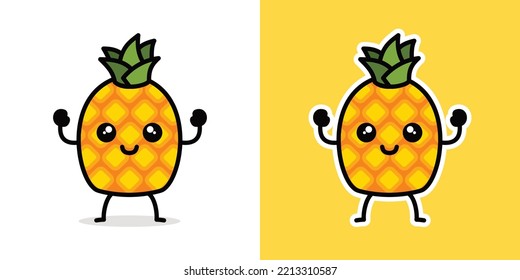 Pineapple cute kawaii cartoon vector icon concept. Flat illustration style for poster, brochure, web, mascot, sticker, logo and icon.