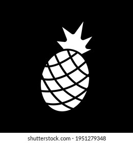 Pineapple dark mode glyph icon. Tropical fruit. Exotic food. Vitamin and nutrient. Nourishment food. Healthy eating. White silhouette symbol on black space. Vector isolated illustration
