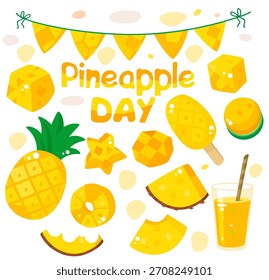 Conjunto de Dias de Ananás | Clipart de abacaxi bonito, Vetor de frutas tropicais, Ilustração de verão