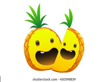 pineapple delicious juicy bright cartoon happy two smile face