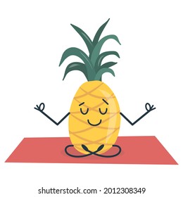 Pineapple doing yoga sitting in the lotus position.