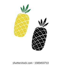 pineapple doodle icon vector hand drawing 