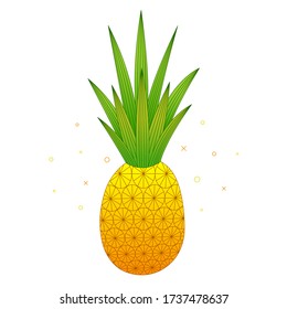 Pineapple. Doodle. Line style. Color vector illustration. Hand-drawn. Isolated on a white background. Bright decorative pineapples for your design.