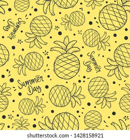 pineapple doodle seamless pattern background and summer themed