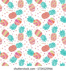 Pineapple doodle seamless pattern. Vector illustration ananas for fabric, textile print, and wallpaper.