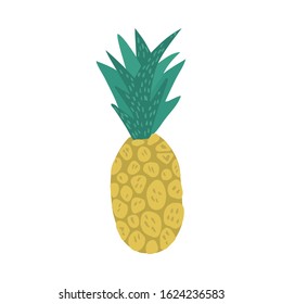 Pineapple in doodle style isolated on white background. Hand drawn fresh organic summer tropical fruit. Simple cute cartoon design. Vector illustration.