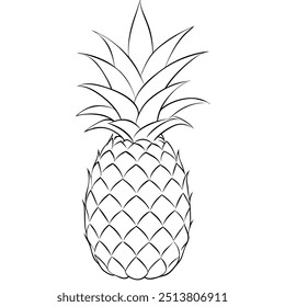 A pineapple is drawn in black and white. The pineapple is the main focus of the image, and it is the only object that is drawn. The image has a simple and minimalistic style