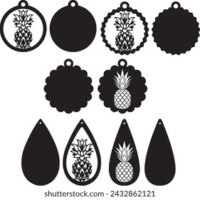 Pineapple earrings, summer earrings bundle, leather earring, earring for glowforge, laser cut earring, vector illustration file svg