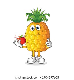 pineapple eating an apple illustration. character vector