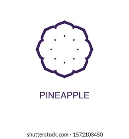 Pineapple element in flat simple style on white background. Pineapple icon, with text name concept template