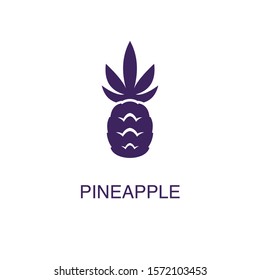 Pineapple element in flat simple style on white background. Pineapple icon, with text name concept template