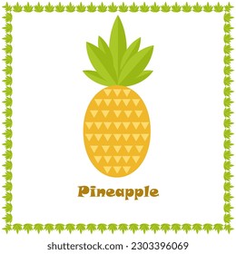 Pineapple element with  leaf frame and text on an isolated background