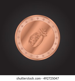 Pineapple embossed realistic bronze coin precious Icon / Logo Design
