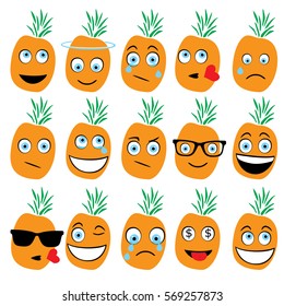 Pineapple emoji - emoticons. Different facial expressions 