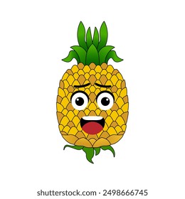 Vector de ilustración de emoticono de piña. Ilustración aislada en fondos blancos