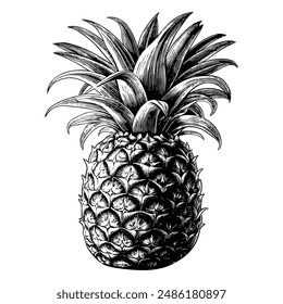 Pineapple engraving hand drawn isolated fruit vector illustration