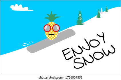 PINEAPPLE ENJOY SNOWBOARD VECTOR DESIGN