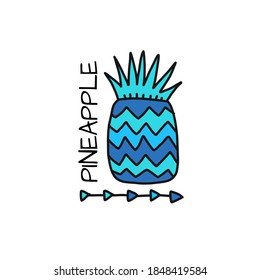 Pineapple, ethnic ornament, sketch for your design. Vector illustration