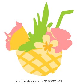 pineapple exotic cocktail hand drawn illustration in organic style isolated